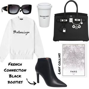 French Connection Black Vegan Leather Interior Zip Boot / Heeled Bootie